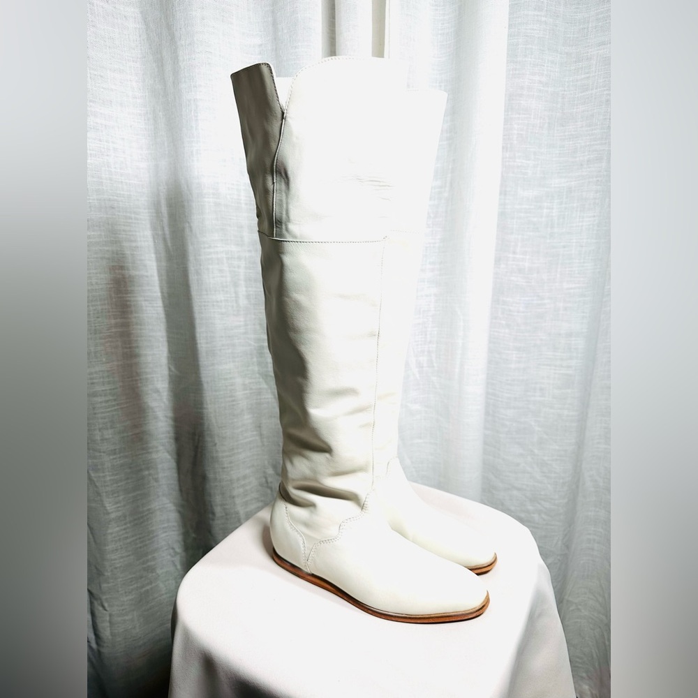 Genuine Leather Cream Over The Knee Women's Boots/ also can roll down! - Picture 10 of 16